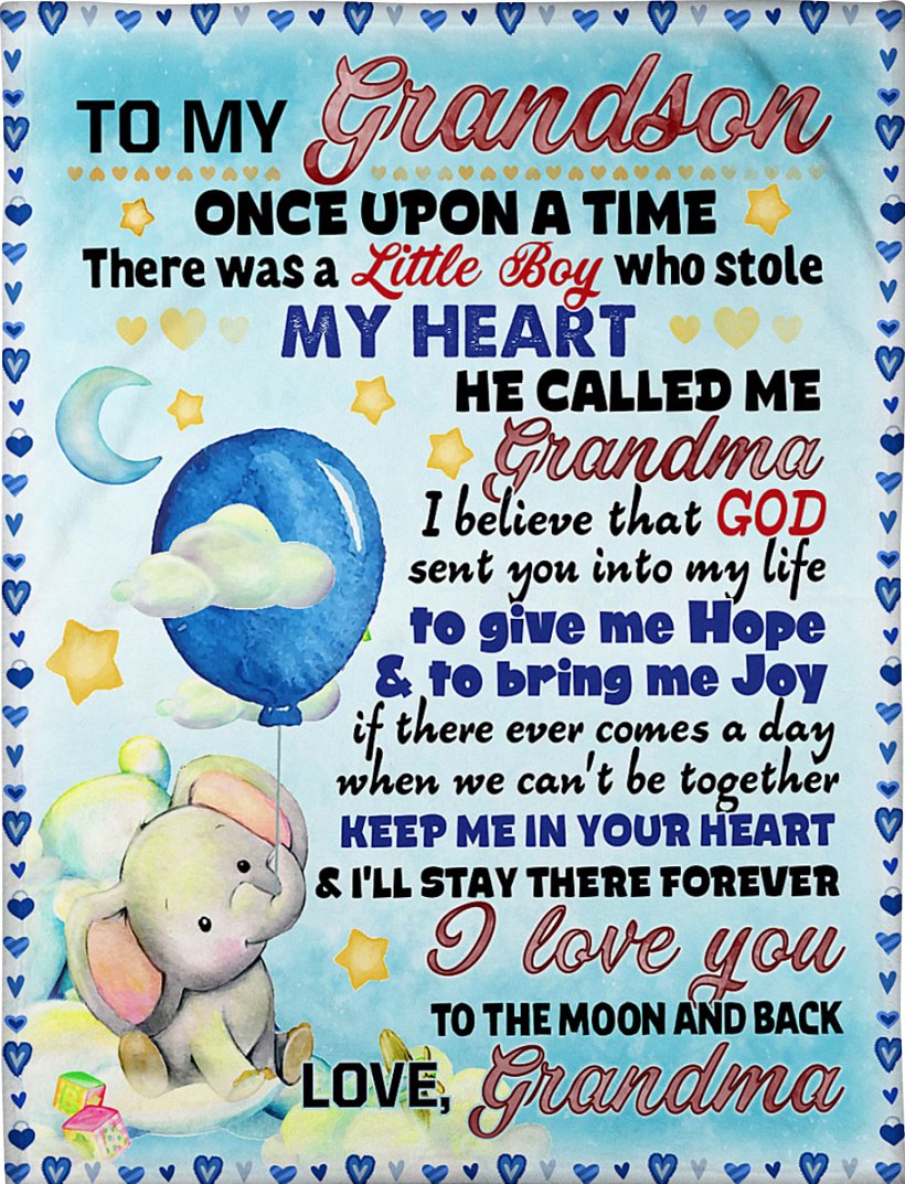 To My Grandson Fleece Blanket, Personalized Birthday Gift For Grandson From Grandma Blanket, I Believe That God Sent You Into My Life Elephant Blanket