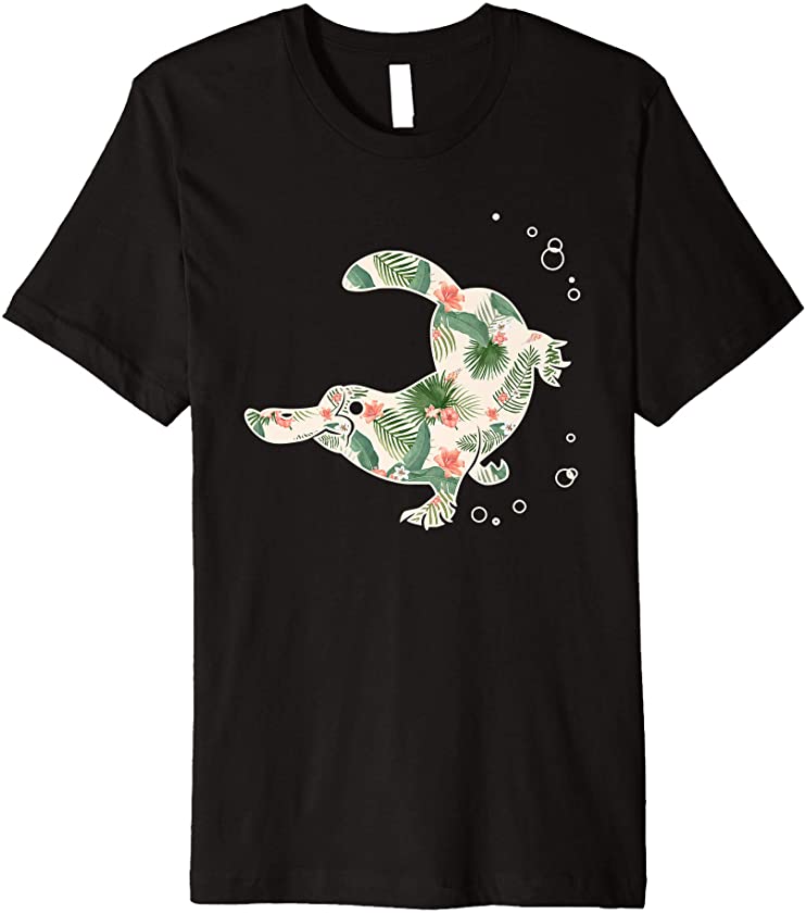 Platypus Flower Girl Print Floral Animal Hawaiian Women Gift Premium T-Shirt