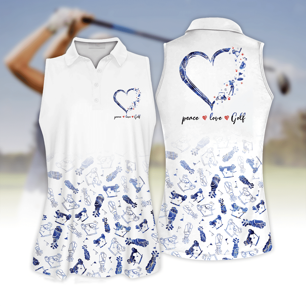 Peace Love Golf Heart Shirt, Golf Seamless Marble Pattern Sleeveless Polo Shirt