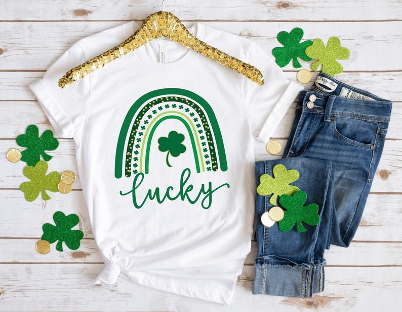 St. Patrick’S Day Lucky Rainbow Shirt, St Patricks Day Shirt, Irish Gifts, Clover Shirt, Shamrock Shirt, Leopard Shamrock