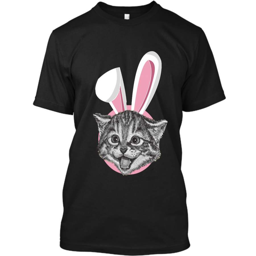 Cat With Easter Bunny Ears Funny Cute Kitten Lover T-Shirt Custom Ultra Cotton