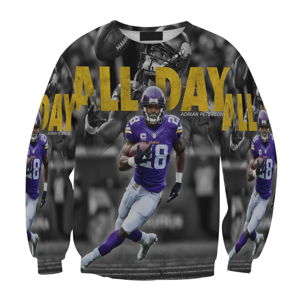 Minnesota Vikings Adrian Peterson 28 All Day Gift For Fan 3D Full Printing Sweatshirt