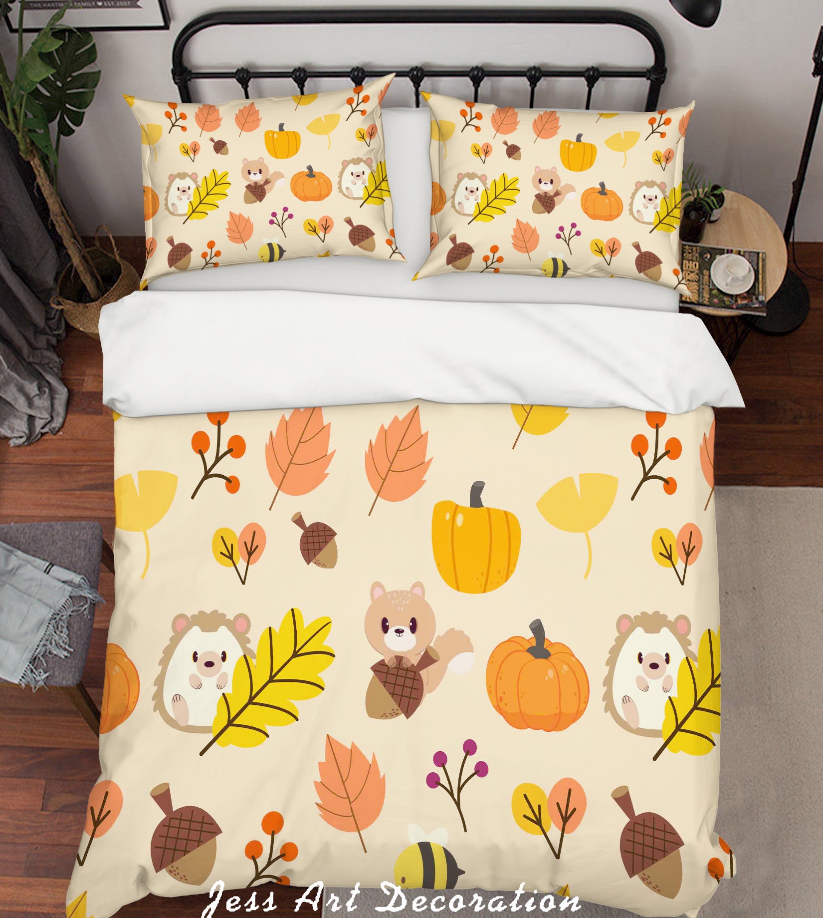 3D Cartoon Animal Pumpkin Leaf Quilt Cover Set Bedding Set Pillowcases 52