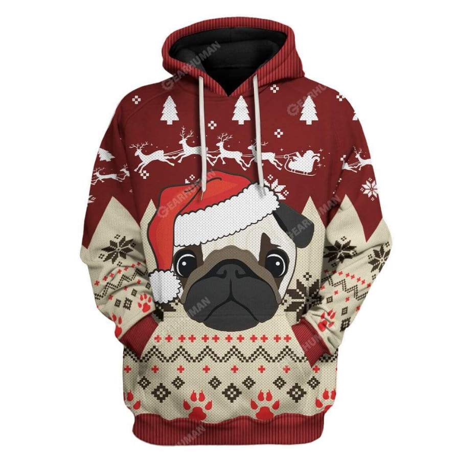 Ugly Christmas Pug In A Santa Hat Hoodie T-Shirts Apparel