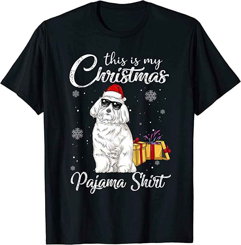 Cute Maltese Puppy Wearing Christmas Hat Holiday T-Shirt