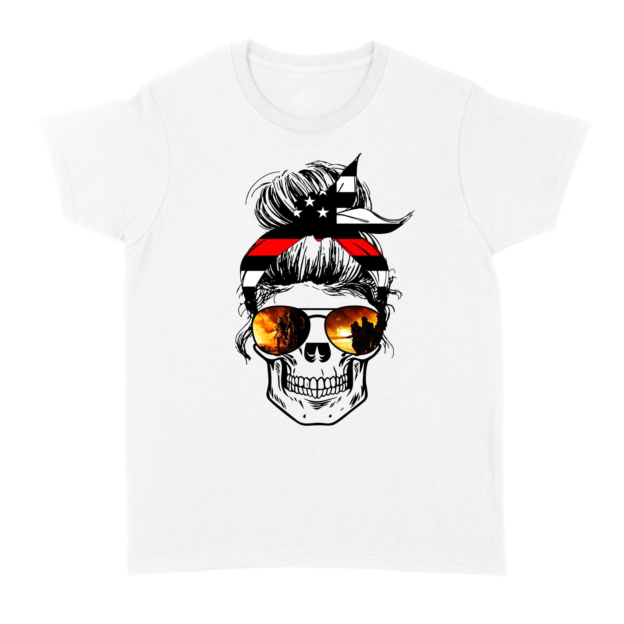 Women Firefighter – Skull Firefighter American Thin Red Flag Shirt NLXS411D03 – Standard Women T-Shirt