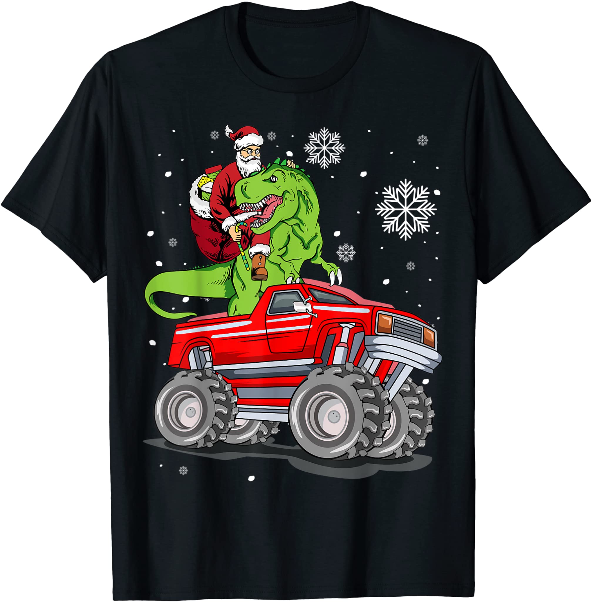 Santa Truck Trex Kids Christmas Dinosaur Rex Boys Pajama Fun T-Shirt