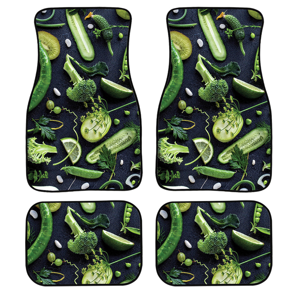 Fresh Green Fruit And Vegetables Print Front And Back Car Floor Mats, Front Car Mat