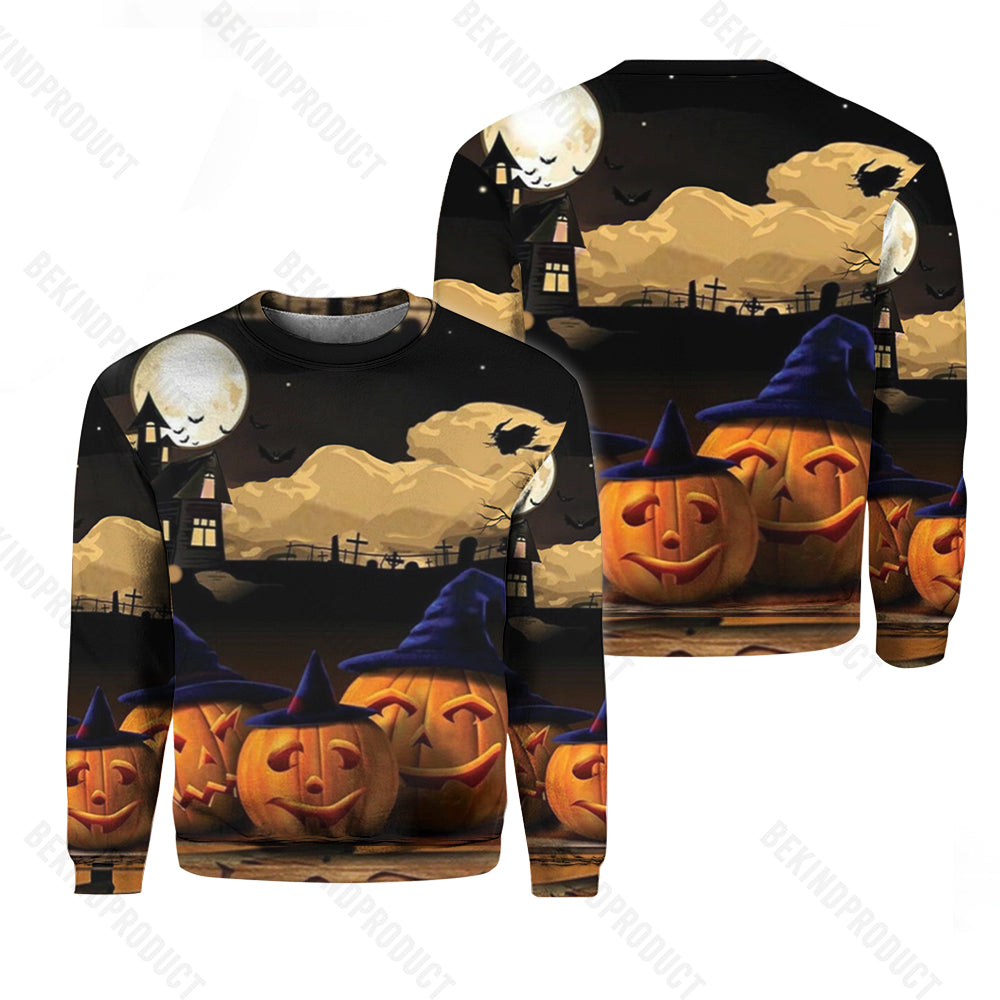 Halloween Evil Pumpkin Skeleton Crewneck Sweatshirt All Over Print Sweatshirt For Women Sweatshirt For Men Swn1045