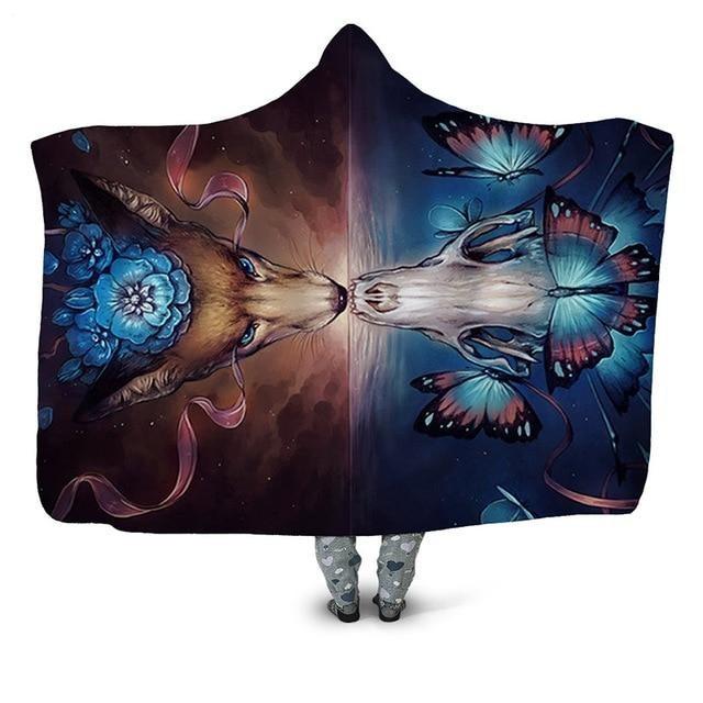 Wolf Butterfly Skull Reflection Blanket Hoodie