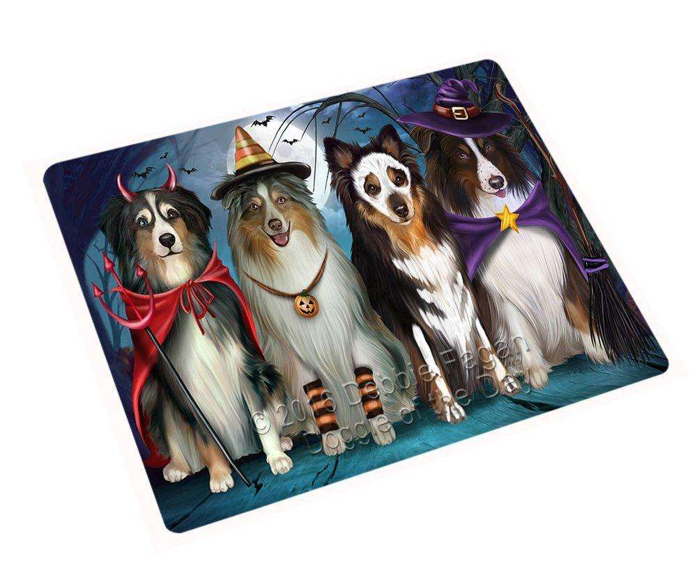 Happy Halloween Trick Or Treat Australian Shepherd Dog Art Portrait Print Woven Throw Sherpa Plush Fleece Blanket