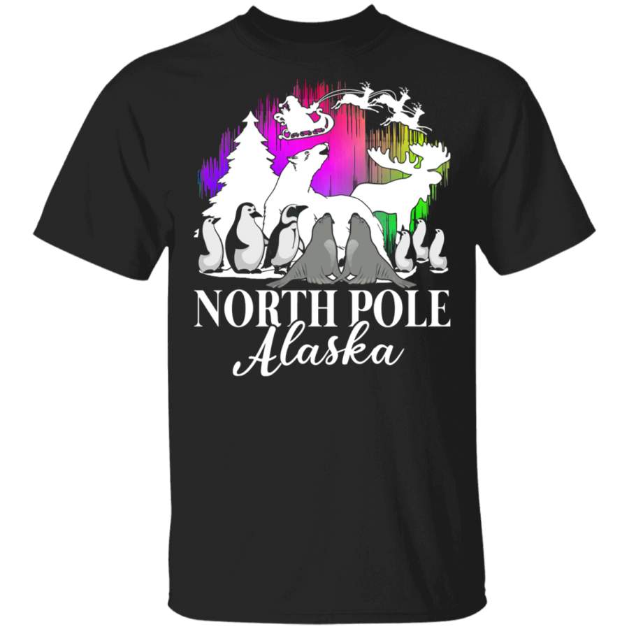 Christmas Animals Shirt North Pole Alaska Cool Christmas Aurora Borealis Town Animal Polar Bear Penguin Deer Gifts T-Shirt