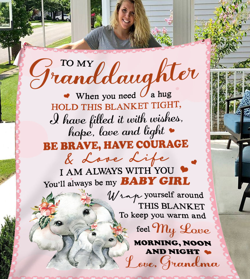 To My Granddaughter From Grandma – Personalized Elephant Blanket Gift For Birthday Anniversary Wedding Graduation Gift For Her