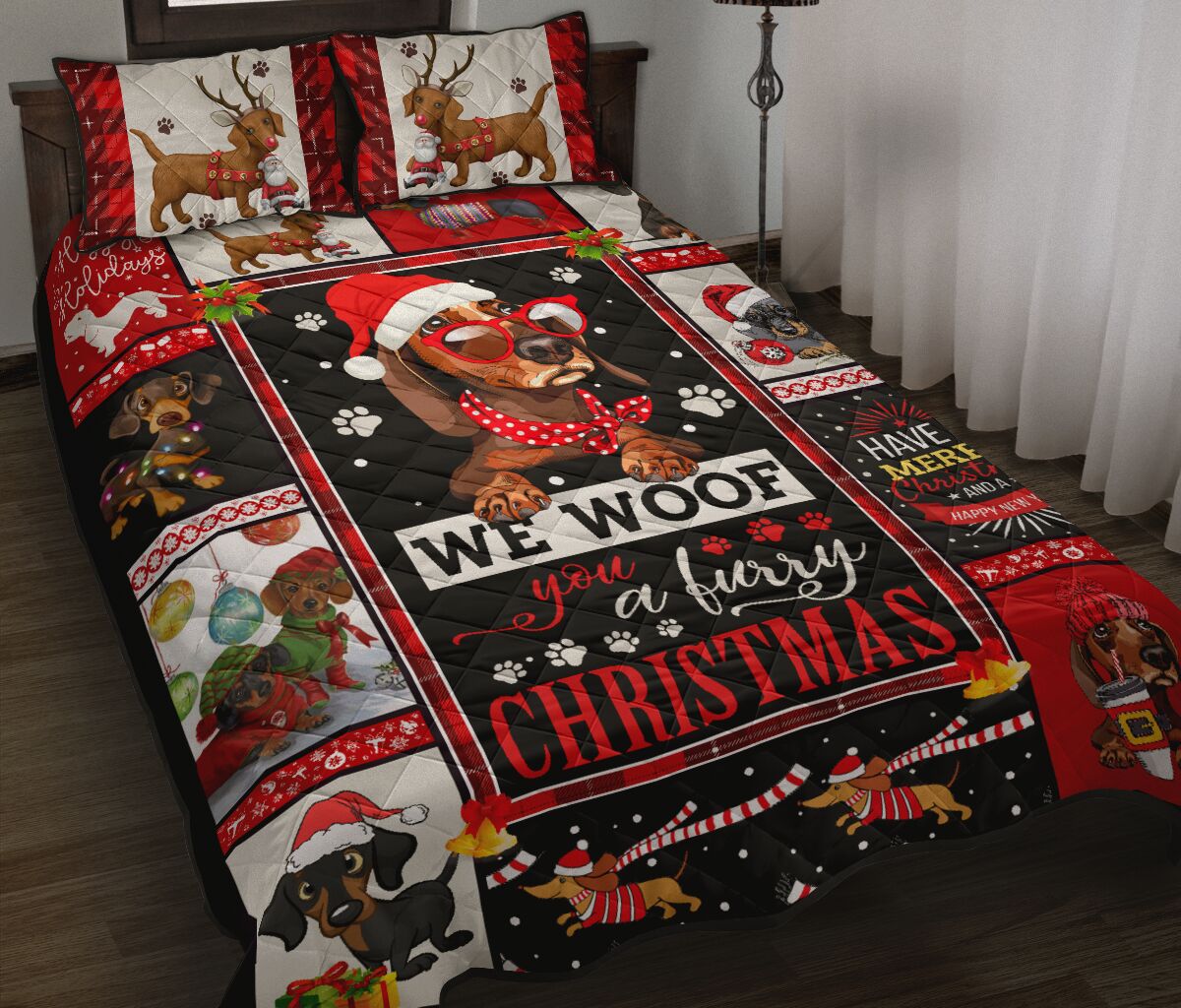 Dachshund Dog Happy Christmas Pattern Qbs Comfy Funny Bed Quilt Bed Set Quilt Bedding Set Bedroom Decoration Twin/Queen/King Size Bedding
