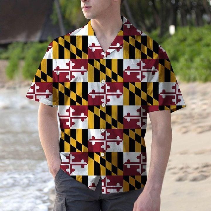 Shop Maryland Flag Pattern Hawaii Aloha Shirts V Ha27391