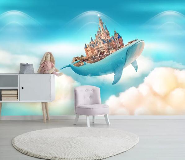 3D Cartoon Dolphin Castle Wall Mural Wallpaper 64