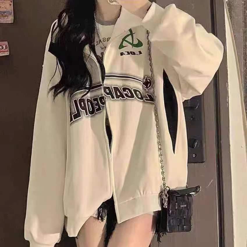 Vintage Oversized Hoodies Women Hip Hop Sweatshirts Grunge Y2k Korean Streetwear Green Black Zip Up Hoodie Female Fashion Tops alx