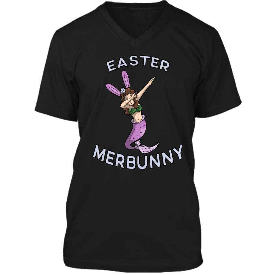 Dabbing Easter Bunny Shirt Easter Mermaid Merbunny T-shirt Mens Printed V-Neck T