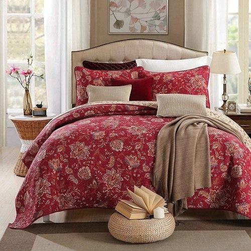 Vintage Print Cotton Bedspread Quilt Set Coverlet 3pcs bedding Quilts Bed Covers Pillowcase*2 King Queen Size Quilted Blanket