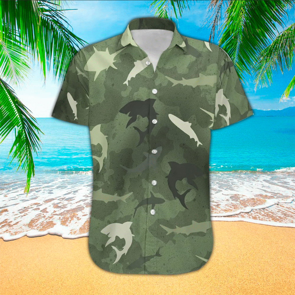 Awesome Shark Camo Pattern Hawaiian Shirt, Perfect Aloha Shirt For Shark Lover