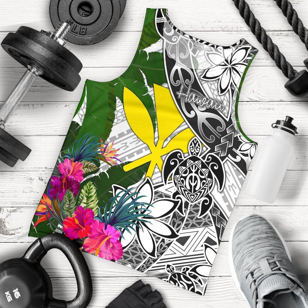 Hawaiian Tank Top White Turtle Plumeria Banana Leaf Ha56743