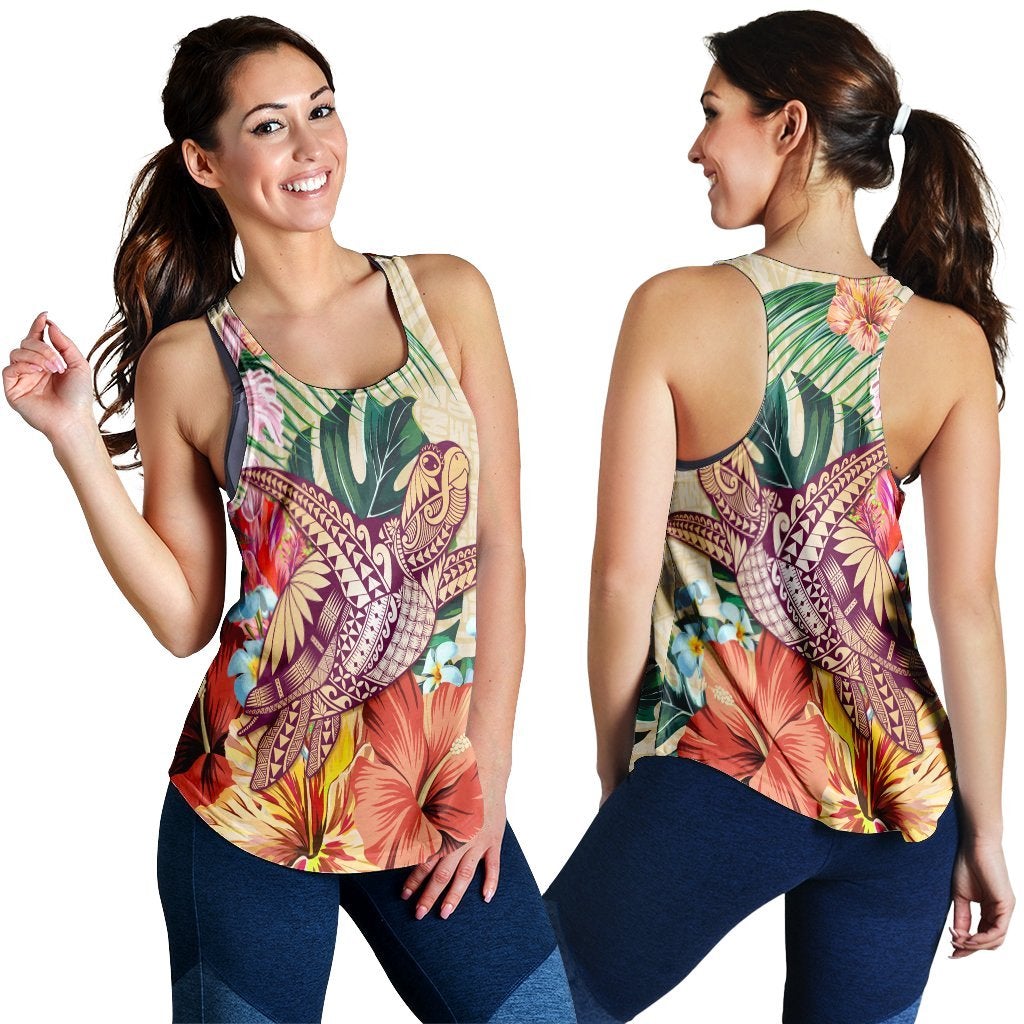 Hawaiian Tropical Hibiscus Turtle Beige Racerback Tank Ah Ha43276