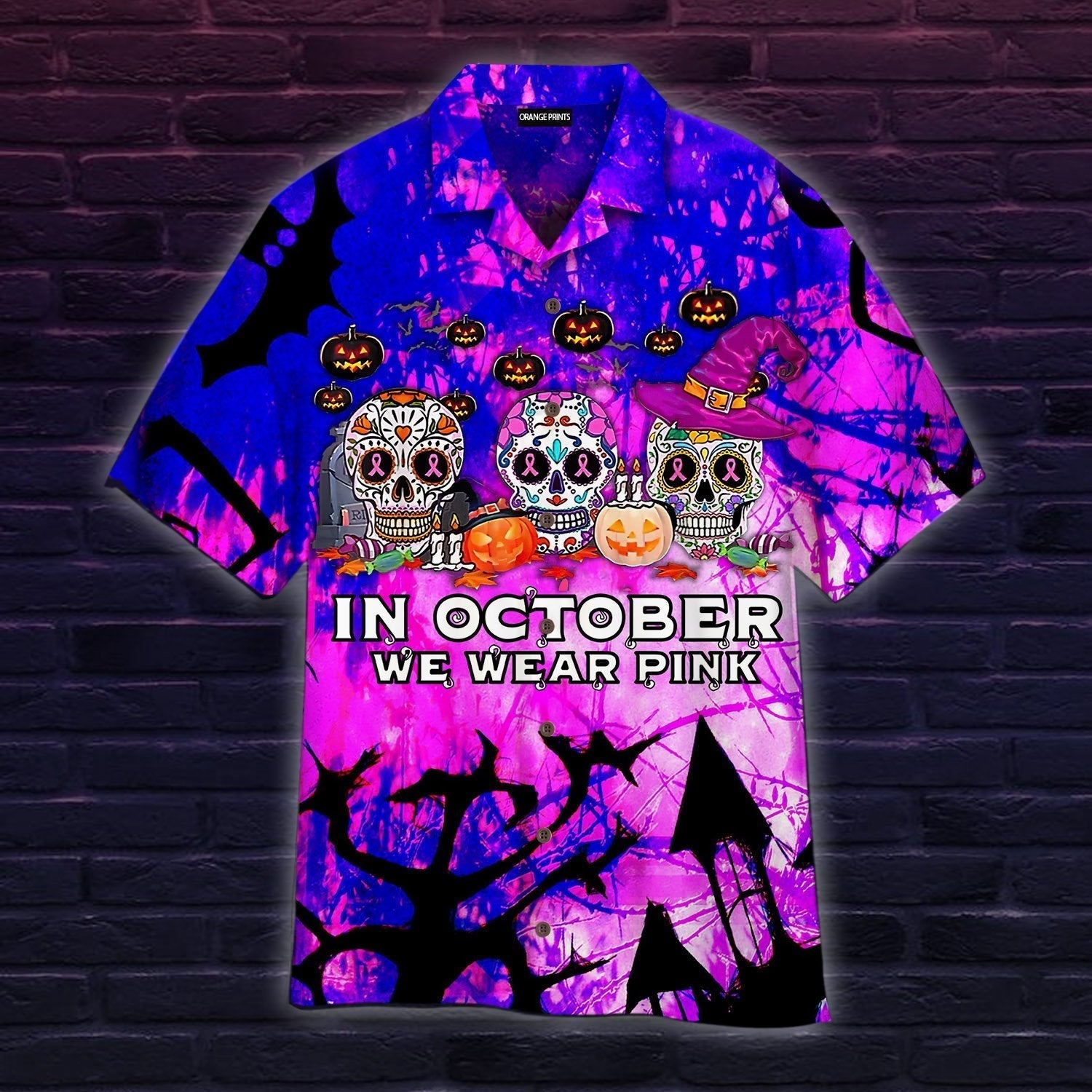 In October We Wear Pink Halloween Aloha Hawaii Shirts For Men Women Ha84159