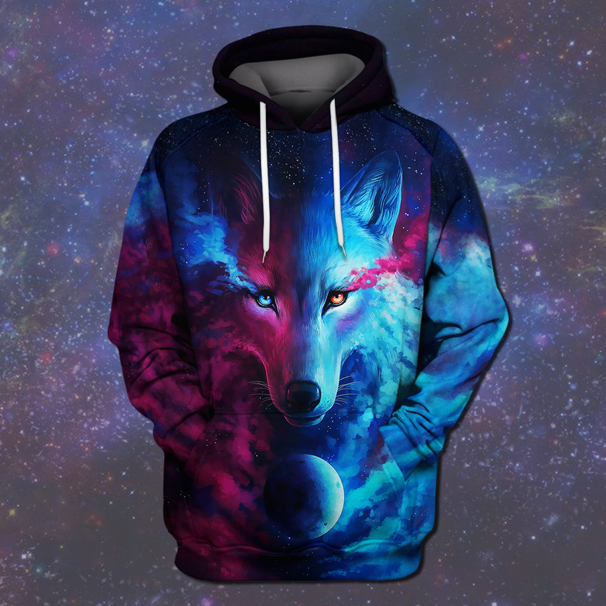 Wolf Galaxy Hoodie T Shirt Wolf Graphic Sweaters All Over Print 3D Hoodie T Shirt 4Xl 5Xl Purple And Blue Men Women All Over Print Hoodie T-Shirt