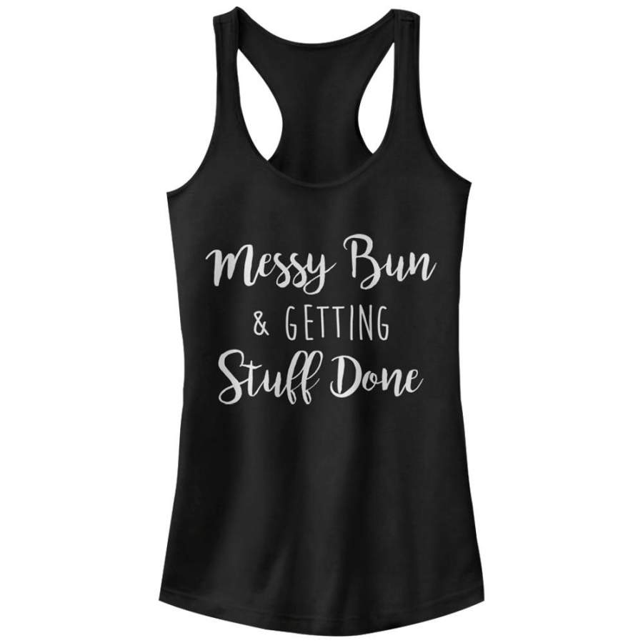 CHIN UP Junior’s Messy Bun Getting Stuff Done  Racerback Tank Black