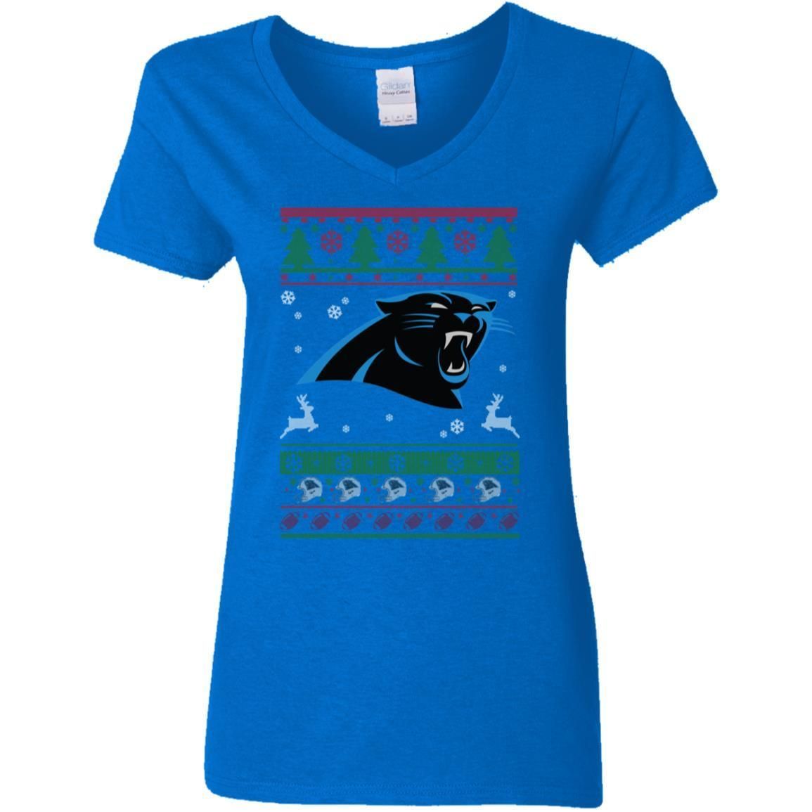 Carolina Panthers Logo Football Teams Ugly Christmas Sweater Women V-Neck T-Shirt