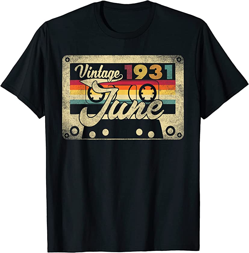 Vintage June 1931 90th Birthday 90 Years Old Retro Cassette T-Shirt