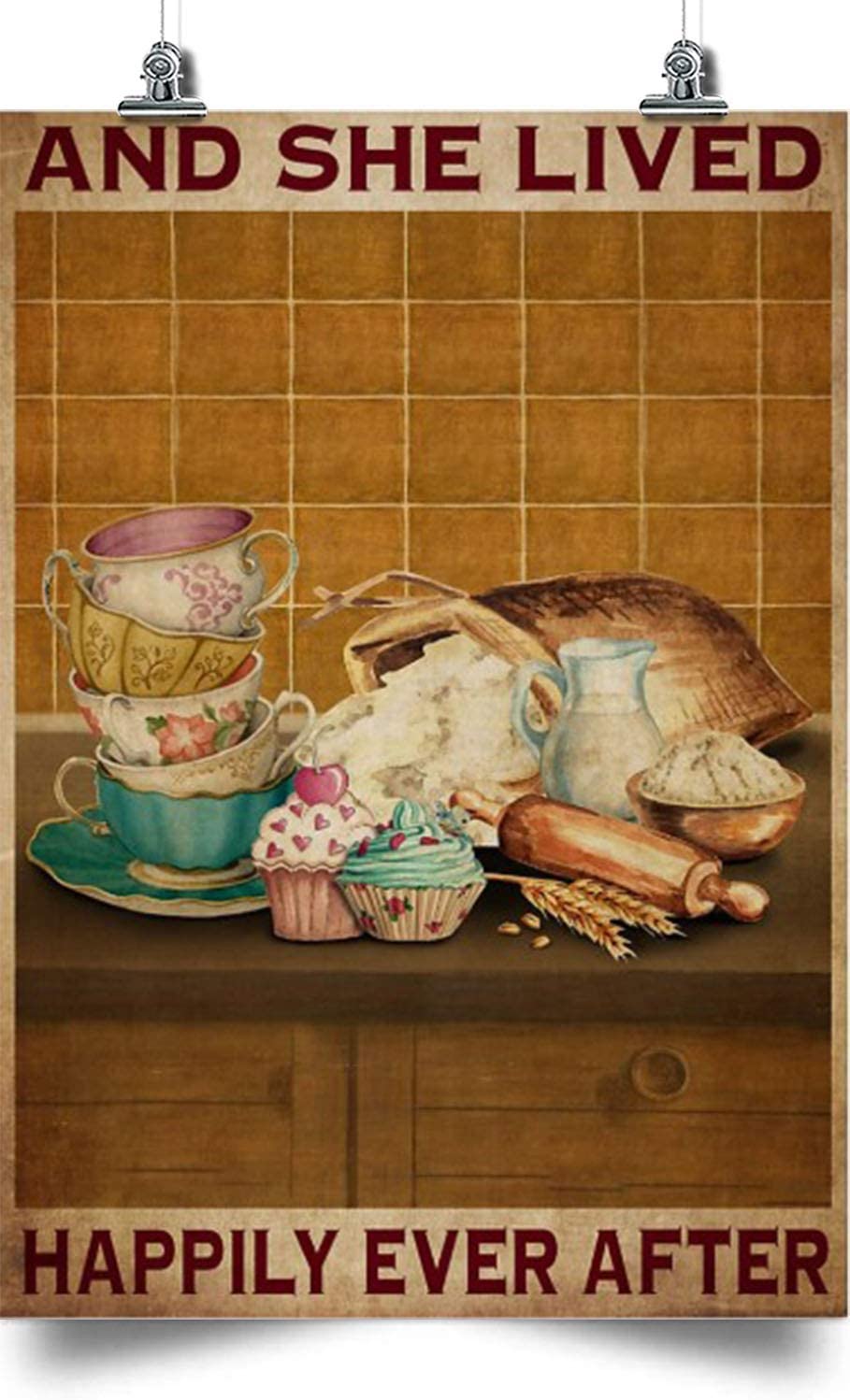 Cake And Tea Vertical Poster-And She Lived Happily Ever After- Home Decoration Poster, Wall Poster, Home And Room Decoration, Gifts For Friends And Relatives, Souvenirs.