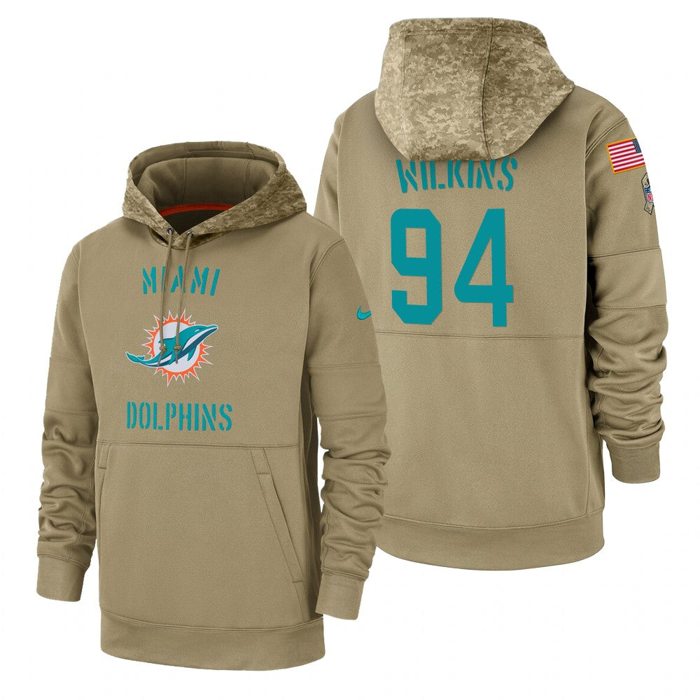 Miami Dolphins Christian Wilkins Tan 2019 Salute To Service Sideline Therma Pullover Hoodie