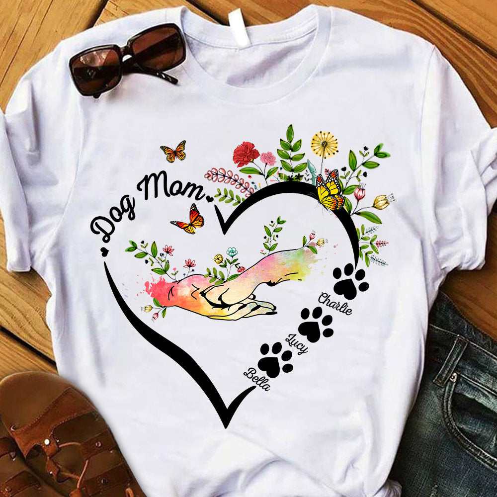 Personalized Dog Mom Carnation Heart With Dog Paw, Custom Dog’S Name Shirts For Dog Mom, Dog Lovers, M0402, Nh95