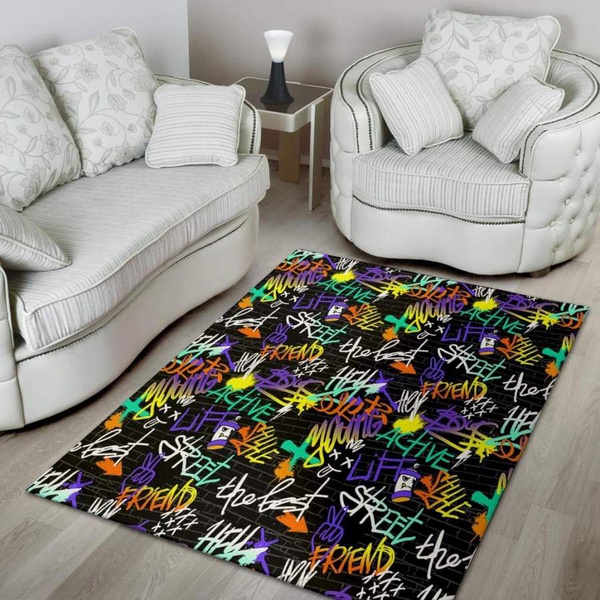 Urban Graffiti Print Area Rug