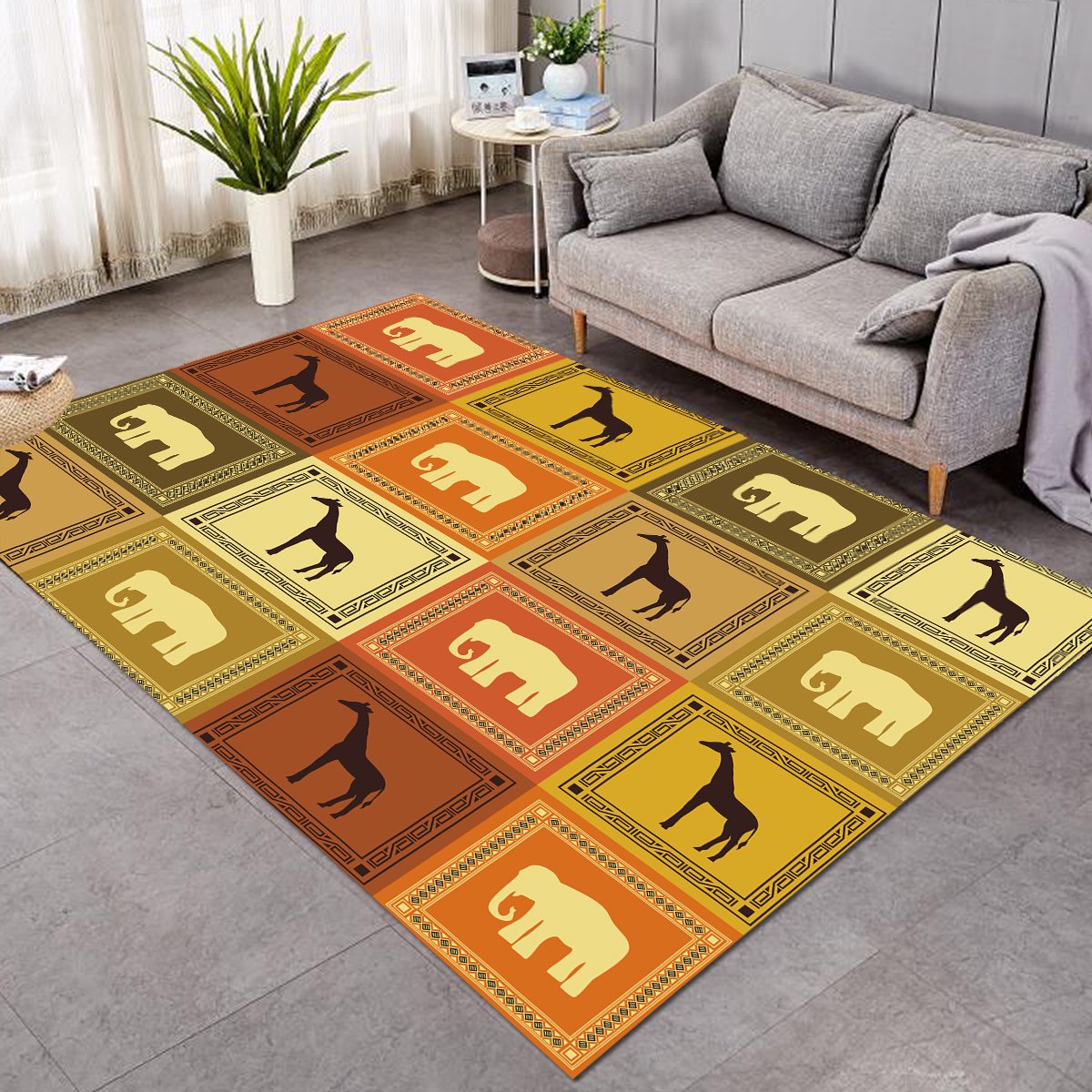 African Style Elephant And Giraffe Pattern Rug Living Room Carpet (Sw1994)