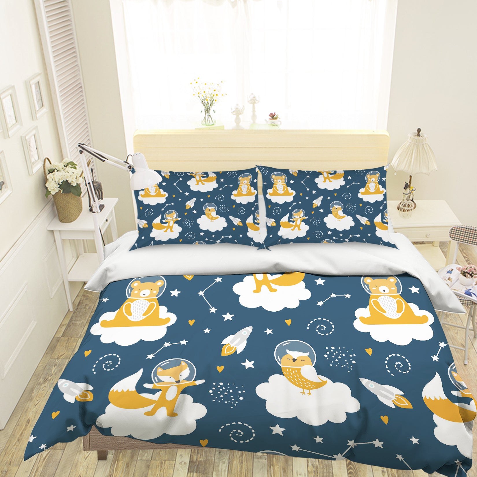 3D Cartoon Animal White Cloud Quilt Cover Set Bedding Set Pillowcases 94