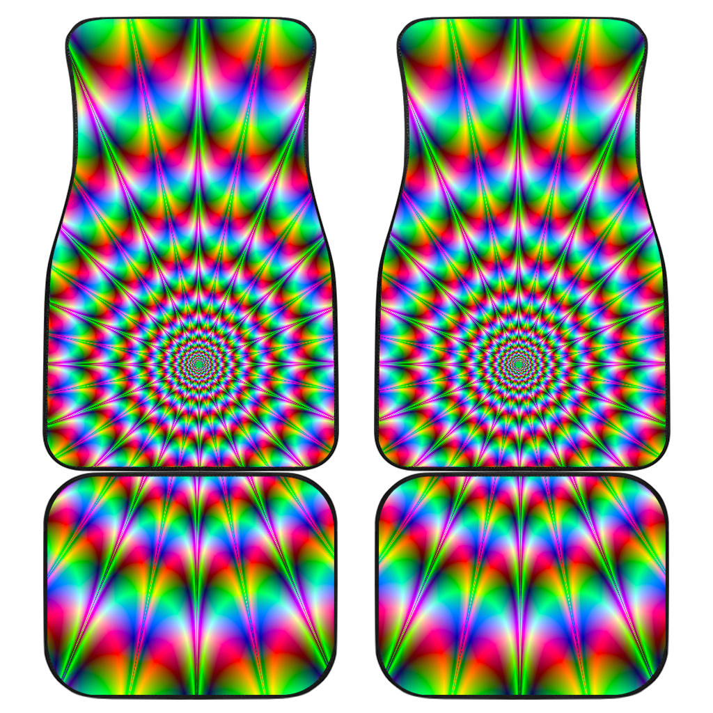 Spiky Psychedelic Optical Illusion Front And Back Car Floor Mats, Front Car Mat