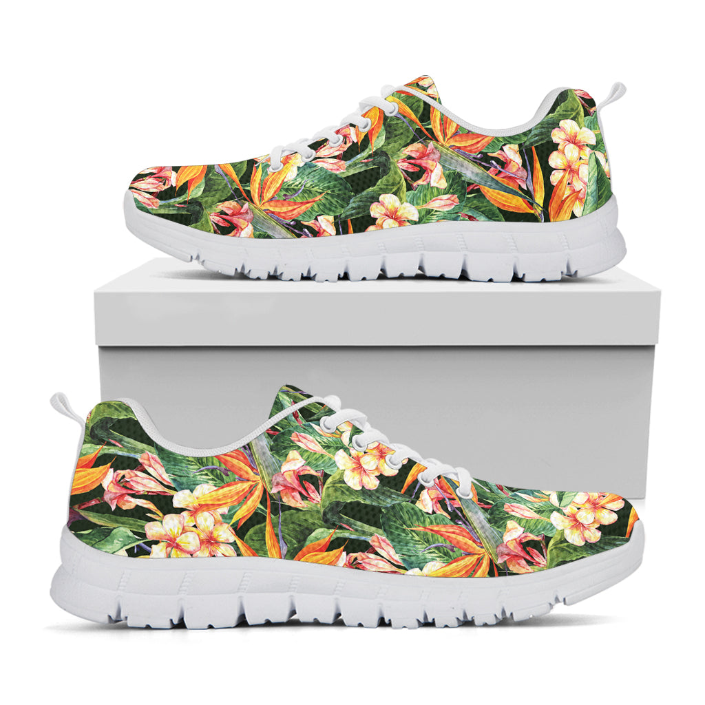 Watercolor Bird Of Paradise Print White Sneakers