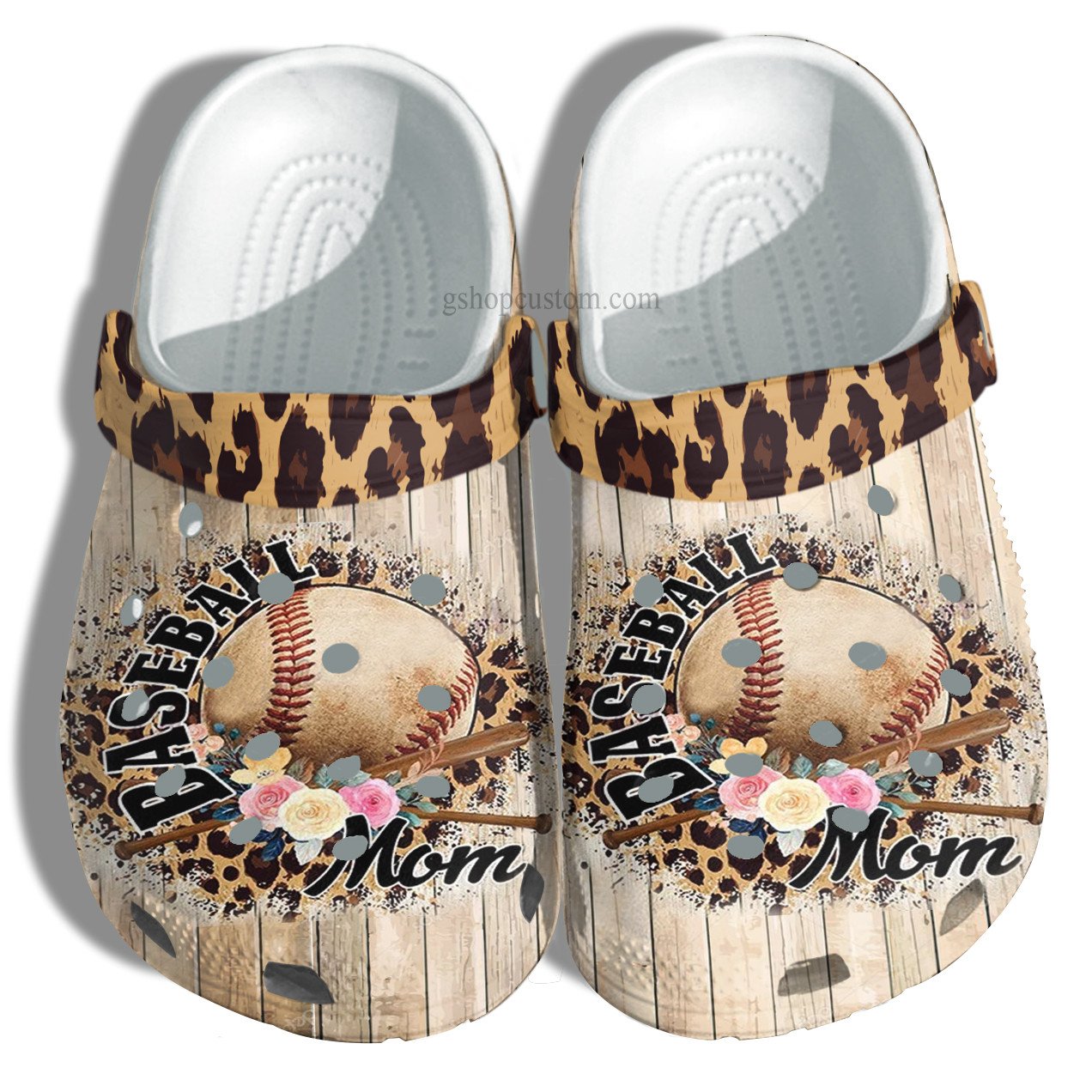 Baseball Mom Leopard Flower Croc Shoes Gift Mommy- Baseball Wood Crocs Shoes Gift Grandma- Cr-Ne0525