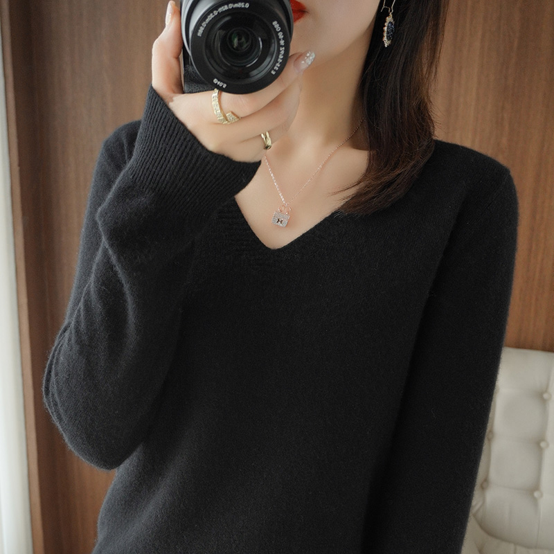 Autumn Winter New cashmere Sweater Woman V-Neck Pullover Lace collar Hollow Design Casual Knitted Tops Cashmere Female Sweater alx