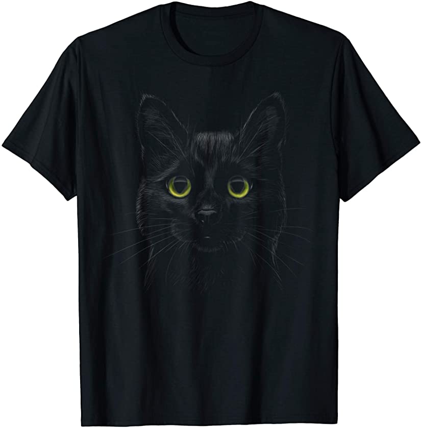 Cute Black Cat Face with Green Eyes Kitty Kitten Cats Gift T-Shirt