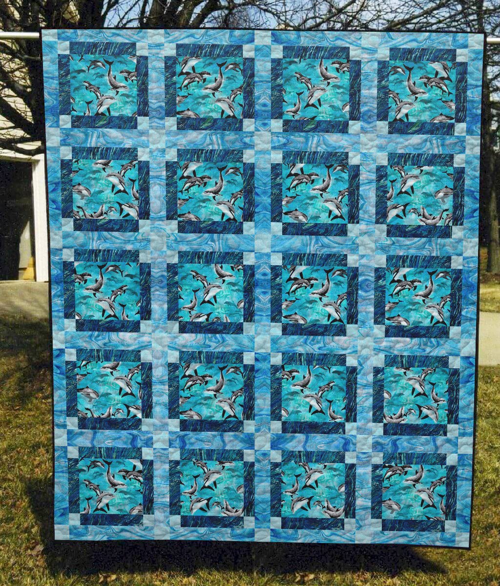 Dolphins Swimming Together Ocean – Quilt Blanket