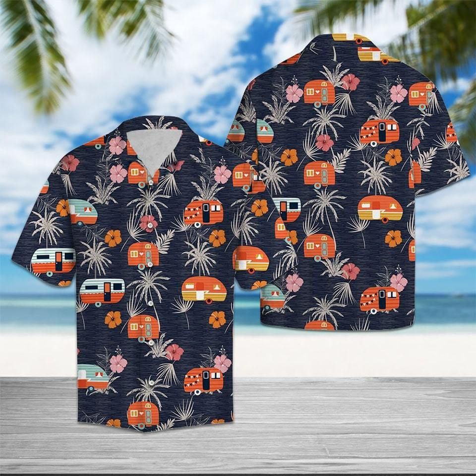 Camping Bus Orange Aloha Hawaii Shirts Ha81404