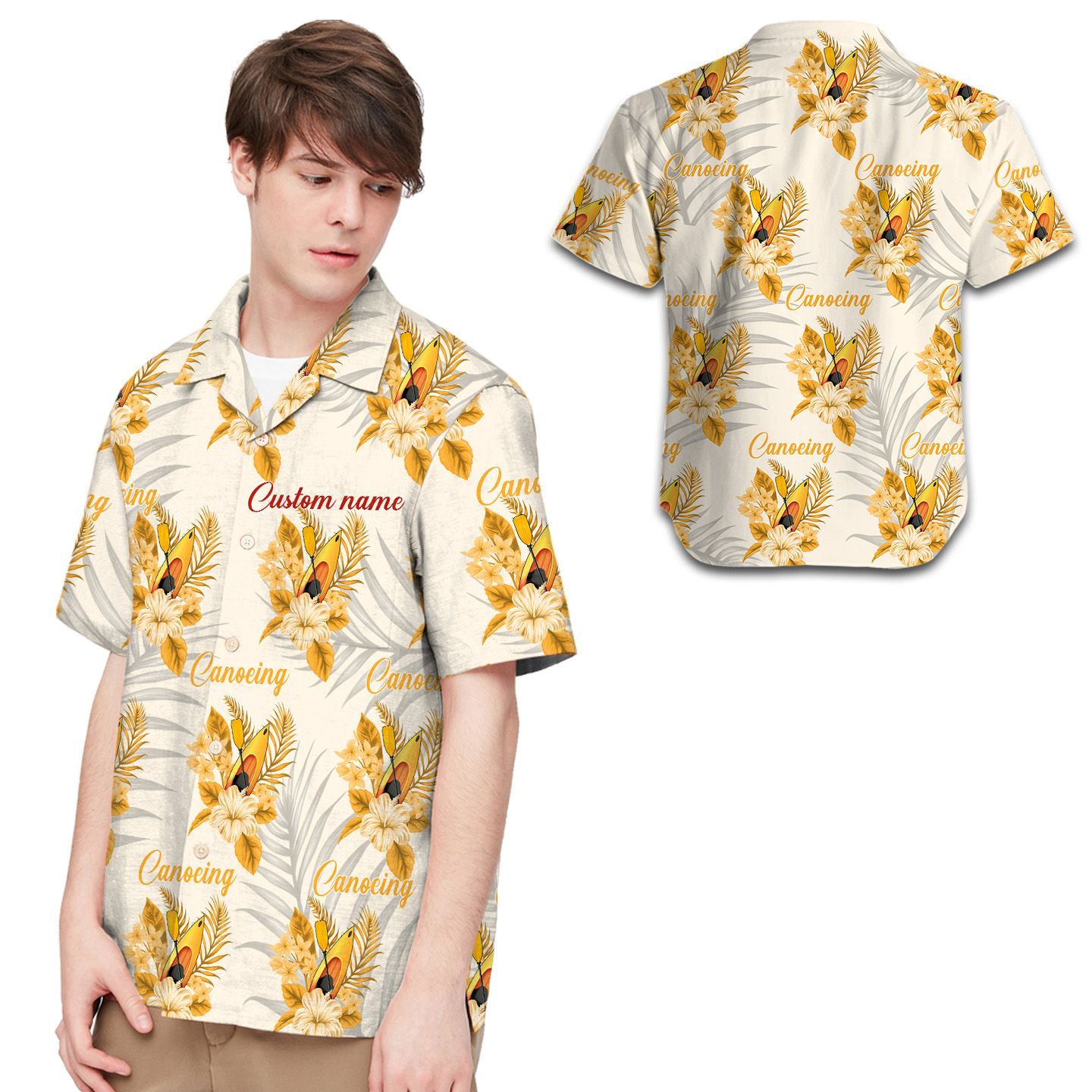 Beach Shirt Custom Name Flower And Canoe Men Hawaiian Shirt For Canoeing Lovers