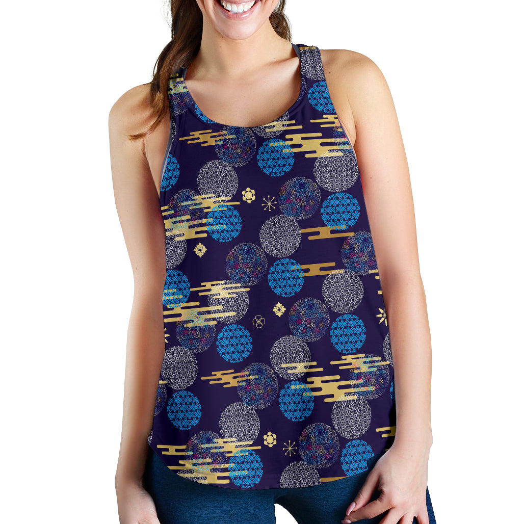 Blue Japanese Pattern Cloud Wave Flower Women Racerback Tank Top