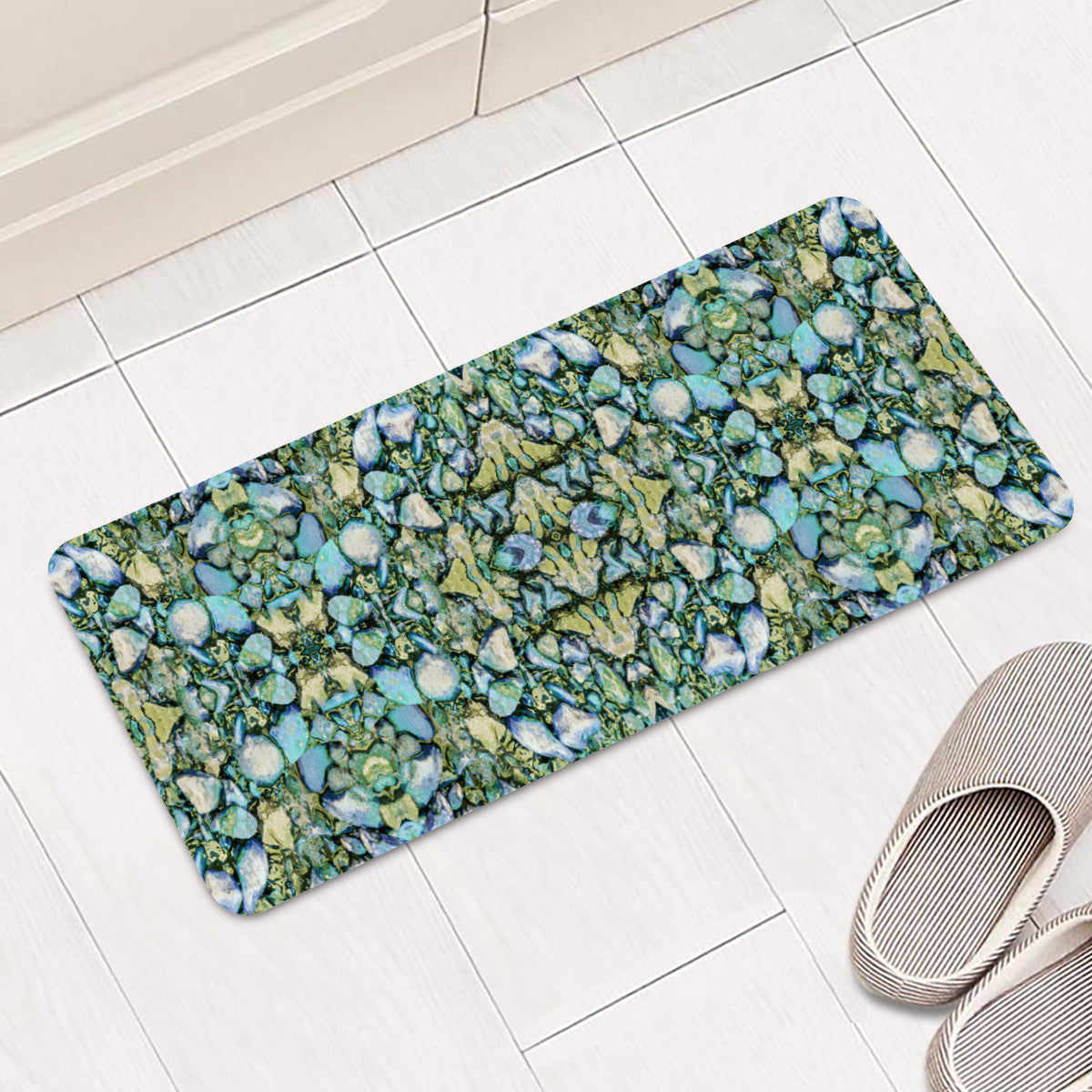 Stones Ornament Mosaic Print Pattern Rectangular Doormat