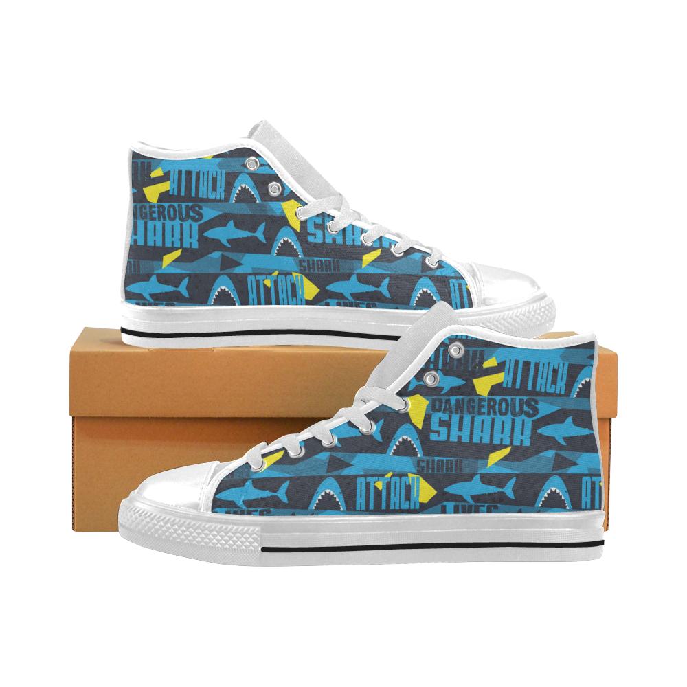 Shark dangerous Men’s High Top Shoes White