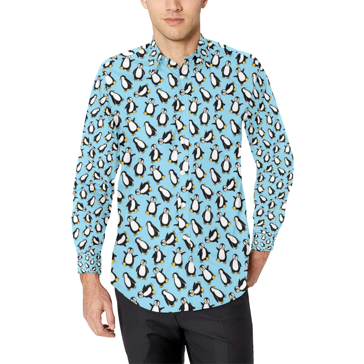 Penguin Happy Print Long Sleeve Dress Shirt