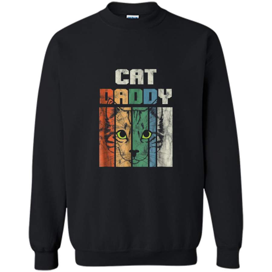 Retro Cat Dad Daddy Cool Kitten Lover Vintage  Printed Crewneck Pullover Sweatshirt